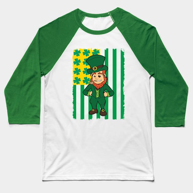 Irish American Leprechaun Flag Baseball T-Shirt by AngelFlame